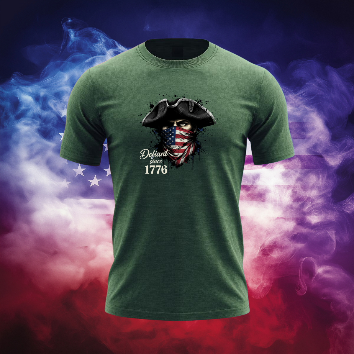 Defiant Since 1776 Patriotic T-Shirt – Revolutionary Spirit American Flag Bandana Graphic Tee