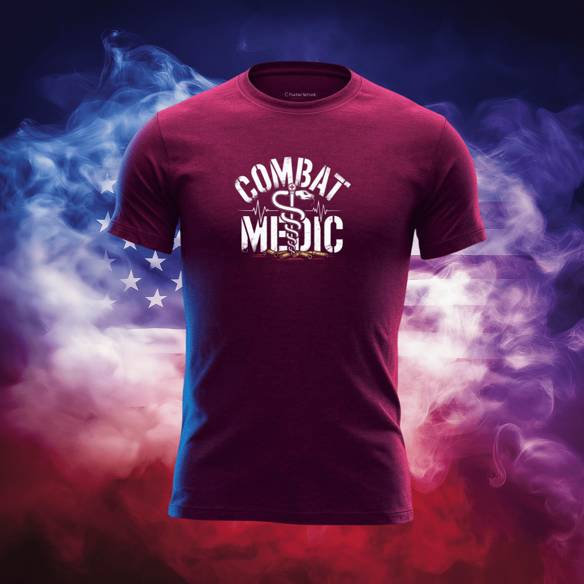 Combat Medic T-Shirt on a stylish background featuring American flag colors.