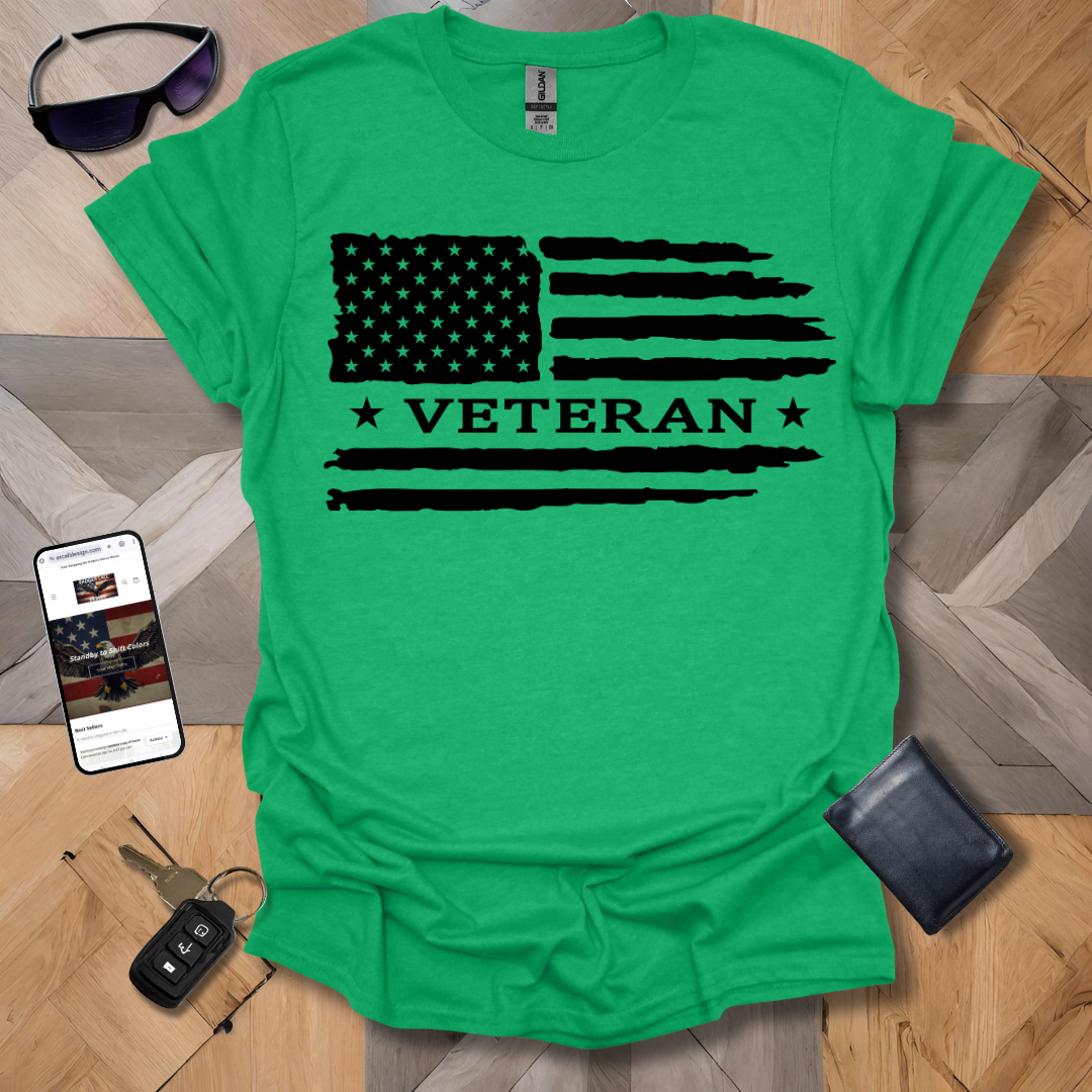 American Distressed Flag Veteran with Stars Heathers