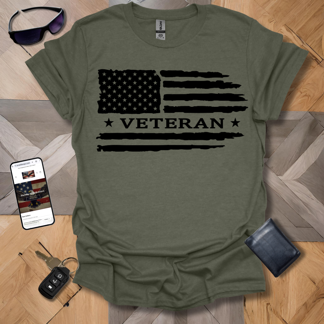 American Distressed Flag Veteran with Stars Heathers