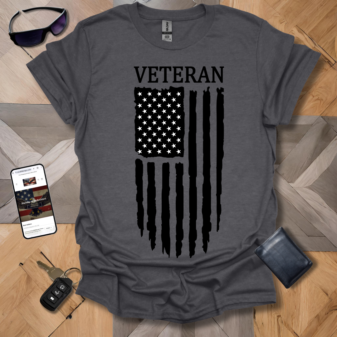 American Distressed Flag Veteran Black & White Banner Heathers