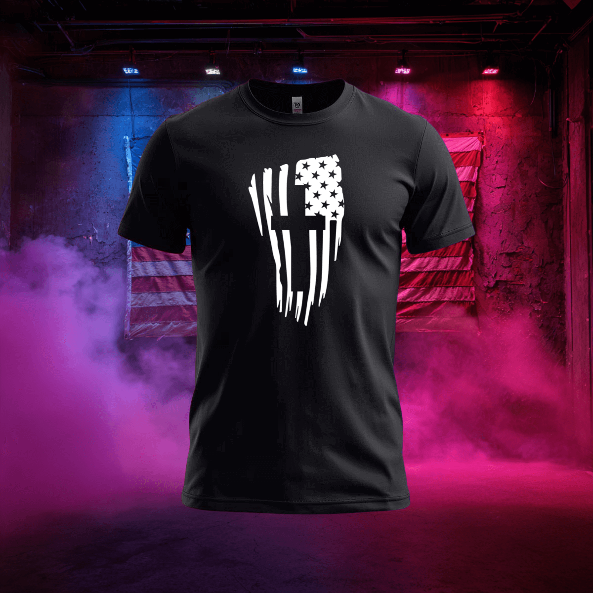 Distressed Flag & Cross T-Shirt