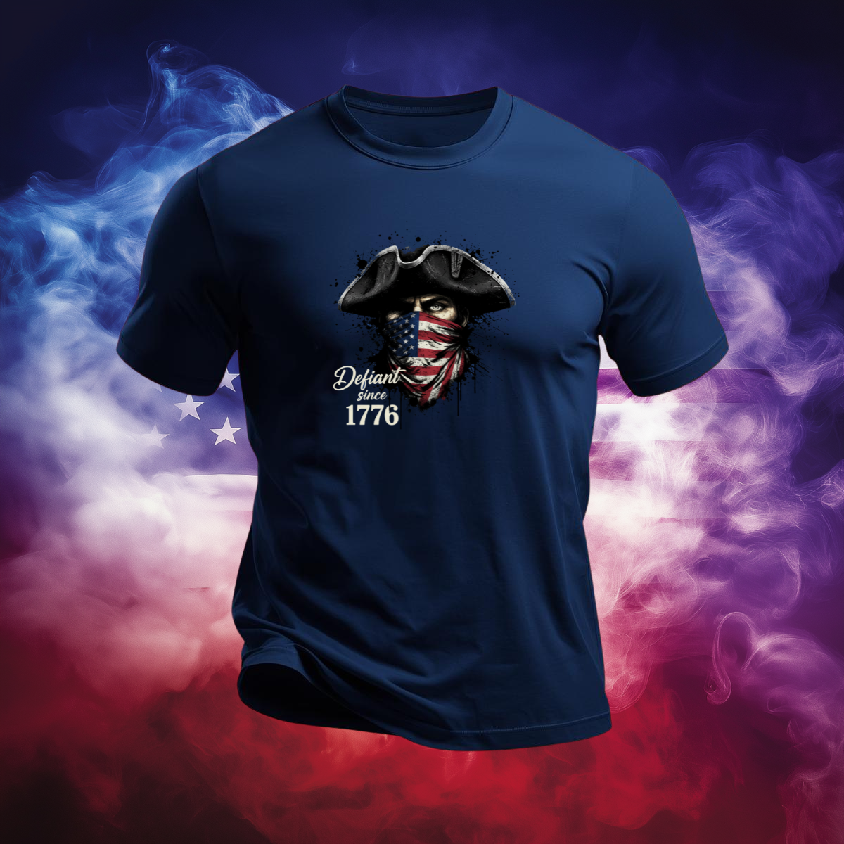 Defiant Since 1776 Patriotic T-Shirt – Revolutionary Spirit American Flag Bandana Graphic Tee