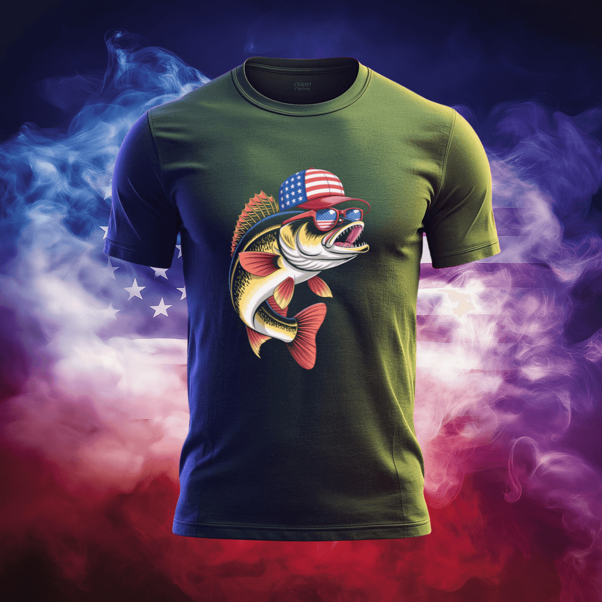 American Walleye T-Shirt showcasing a patriotic fish design for stylish and proud Americans.
