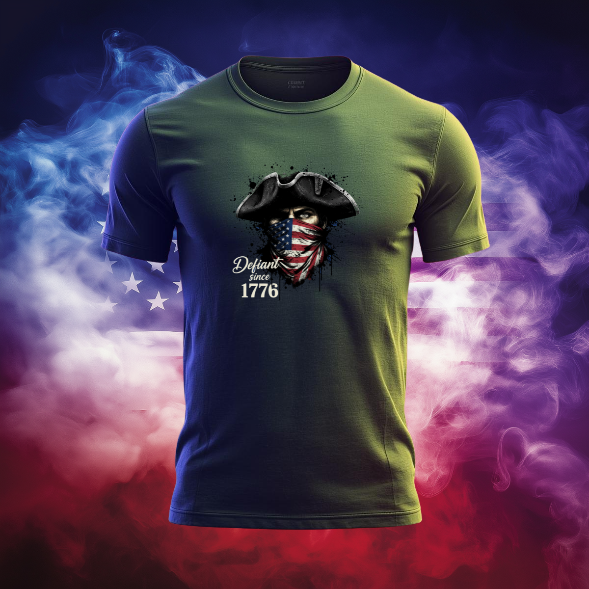 Defiant Since 1776 Patriotic T-Shirt – Revolutionary Spirit American Flag Bandana Graphic Tee