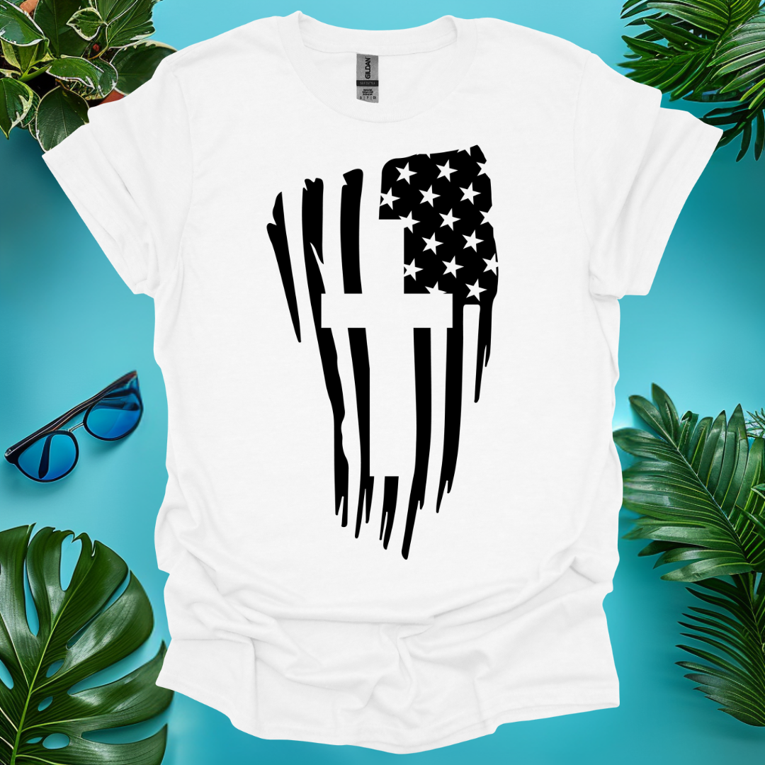 Distressed Flag & Cross T-Shirt