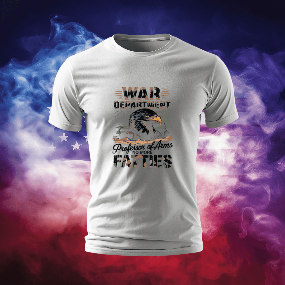 War Department T-Shirt featuring an eagle design and patriotic colors, highlighting American pride and style.