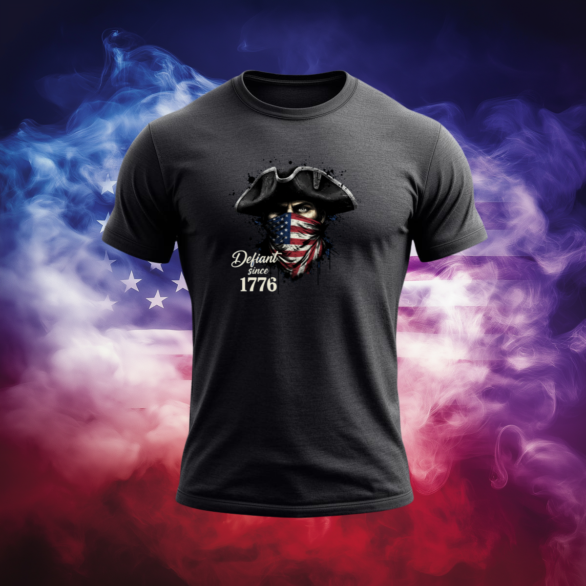 Defiant Since 1776 Patriotic T-Shirt – Revolutionary Spirit American Flag Bandana Graphic Tee