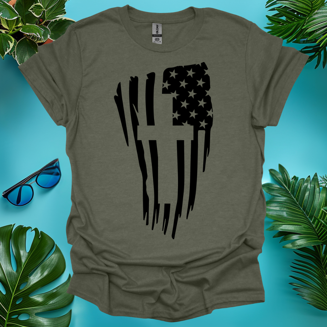 Distressed Flag & Cross T-Shirt