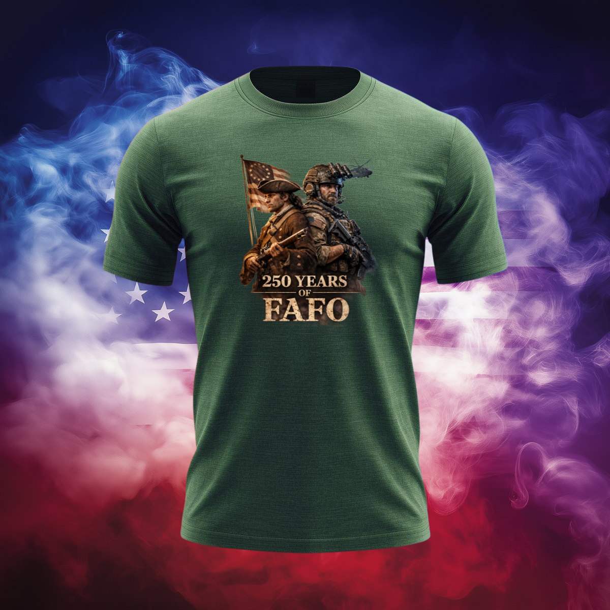 250 Years of FAFO Patriotic T-Shirt - Revolutionary & Modern Soldier Graphic Tee