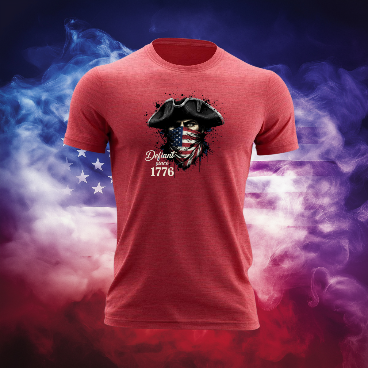 Defiant Since 1776 Patriotic T-Shirt – Revolutionary Spirit American Flag Bandana Graphic Tee