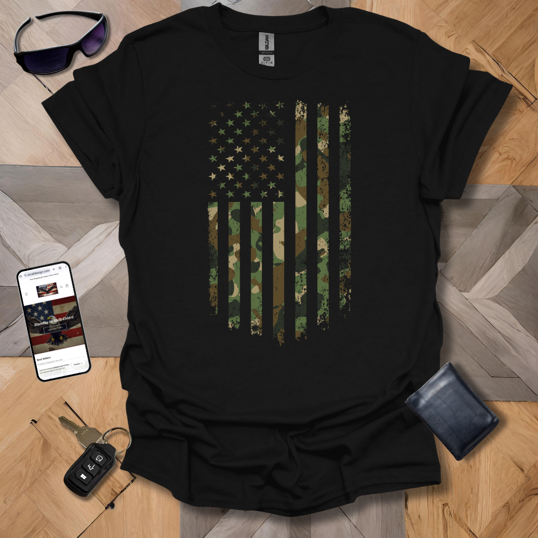 USA Military Cammo Flag T-Shirt