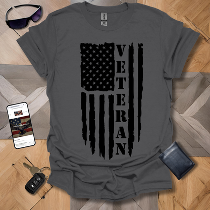 American Distressed Flag Veteran Vert Black