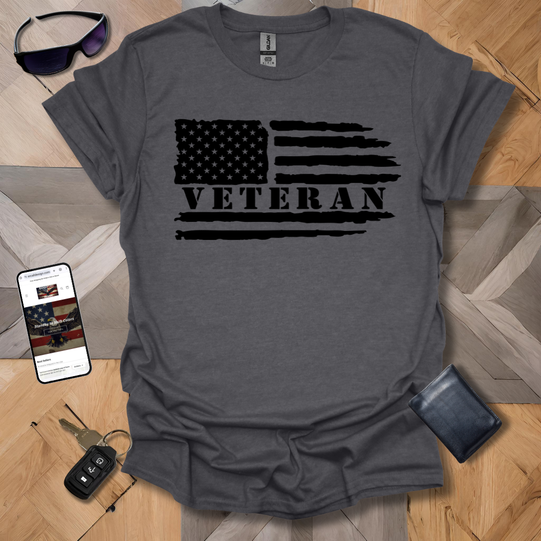 American Distressed Flag Vet_L Black Heathers