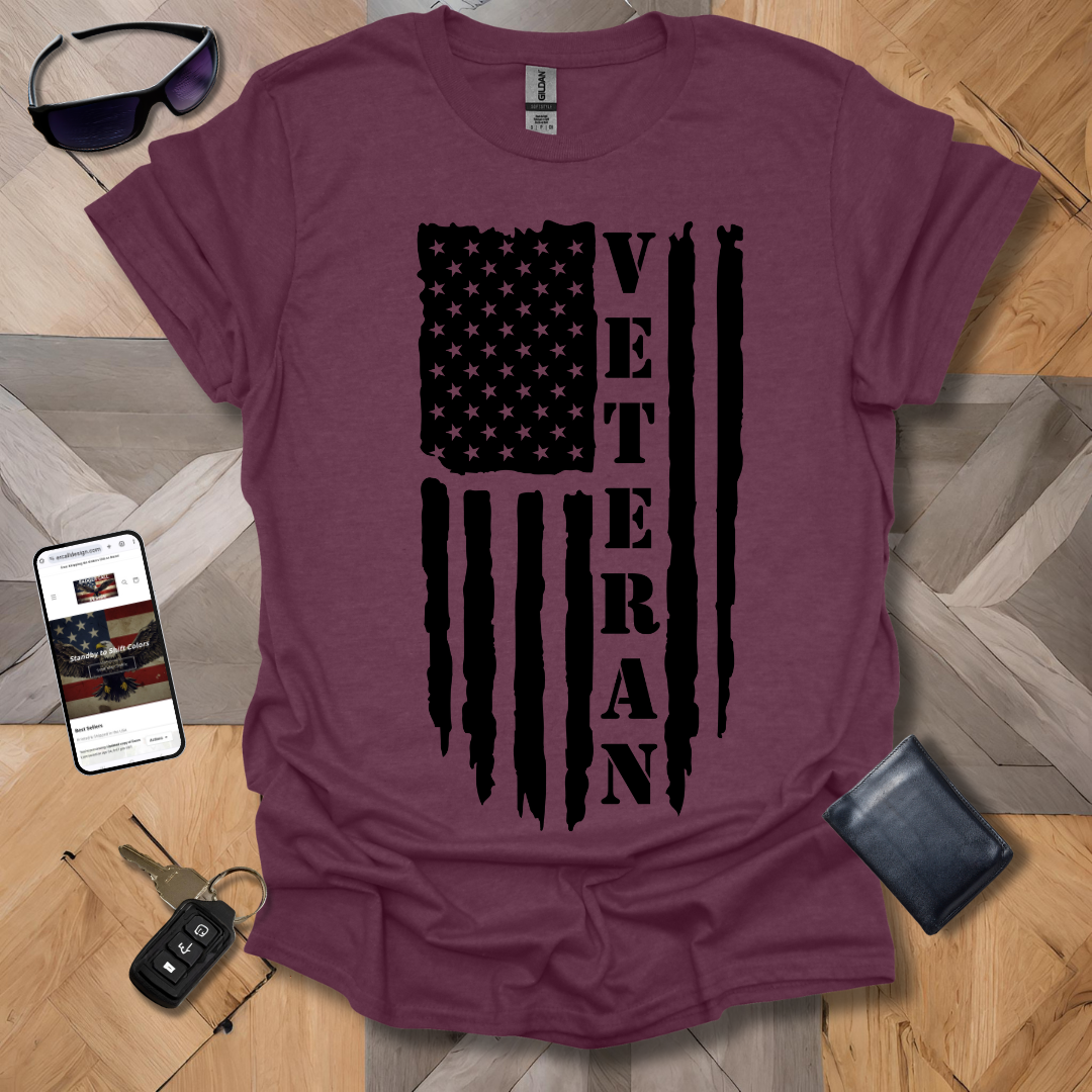 American Distressed Flag Veteran Vert Black Heathers