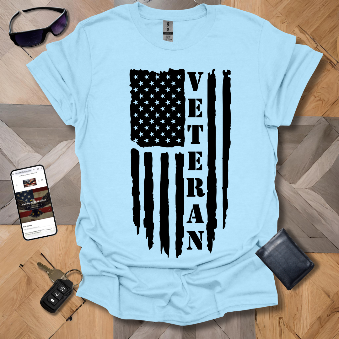 American Distressed Flag Veteran Vert Black