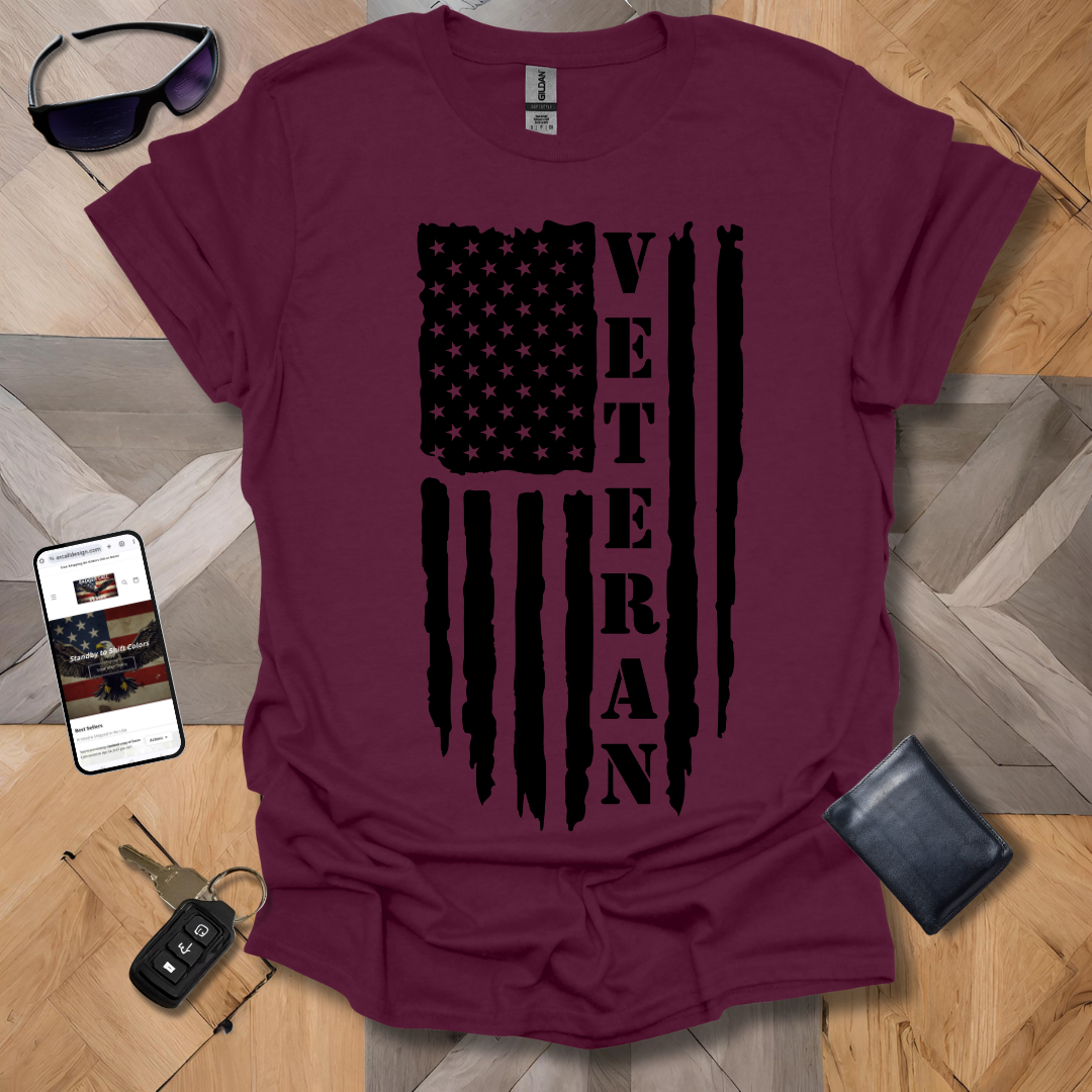 American Distressed Flag Veteran Vert Black