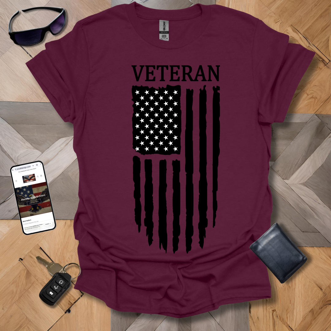 American Distressed Flag Veteran Black & White Banner