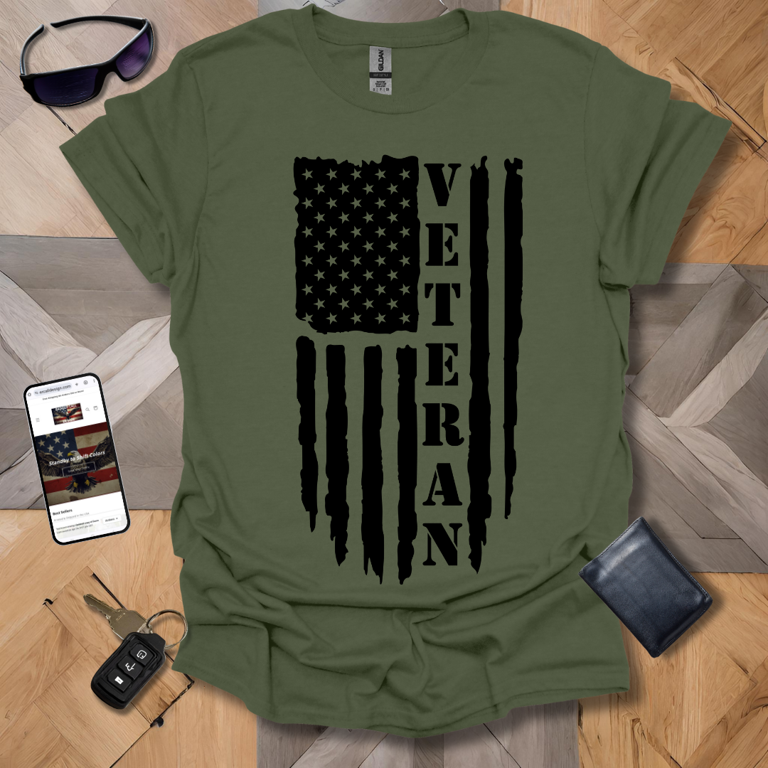 American Distressed Flag Veteran Vert Black