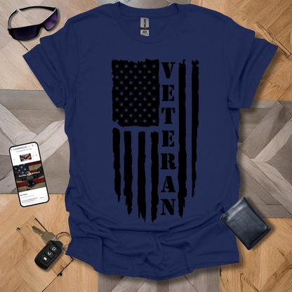 American Distressed Flag Veteran Vert Black