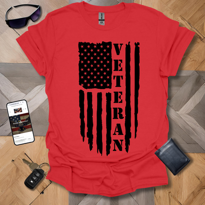 American Distressed Flag Veteran Vert Black