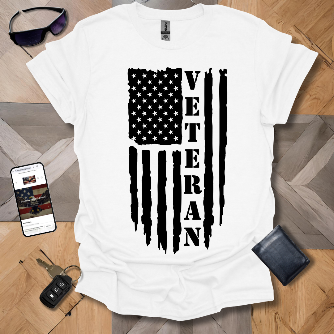 American Distressed Flag Veteran Vert Black