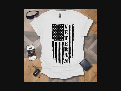 American Distressed Flag Veteran Vert Black